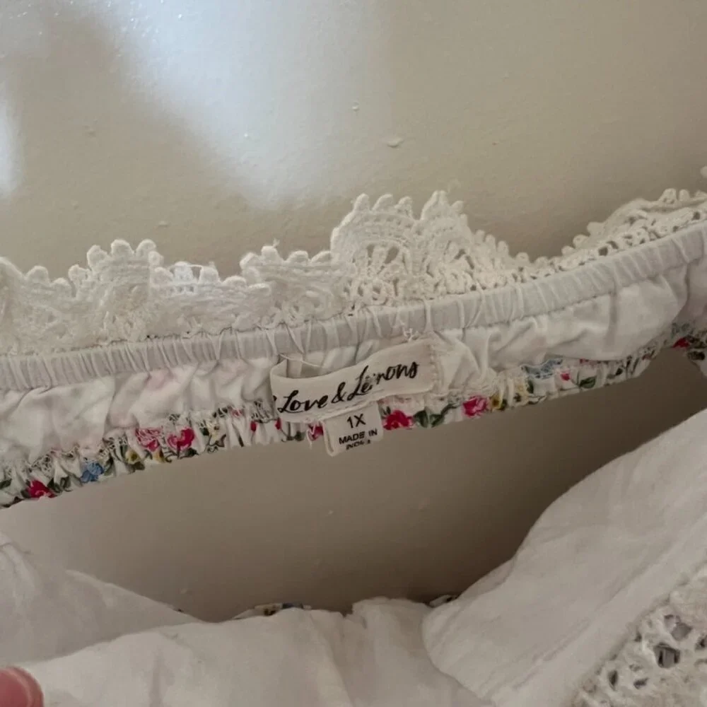 For Love & Lemons Amalfi White Pastel Floral Ruffle Midi Dress 1X​​​​​​​​​​